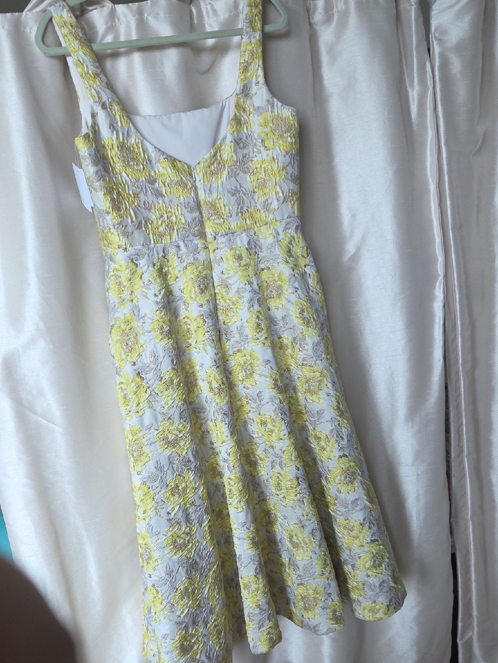 Dessy Yellow Floral Cocktail Dress Size 12 - Picture 4 of 6